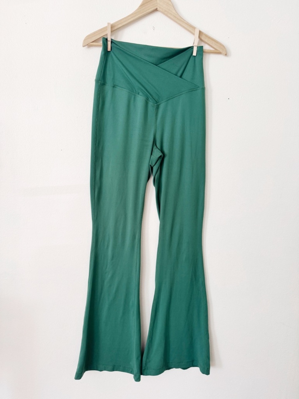 Earthbound Green Flare Yoga Pants with Crossover Waistband medium